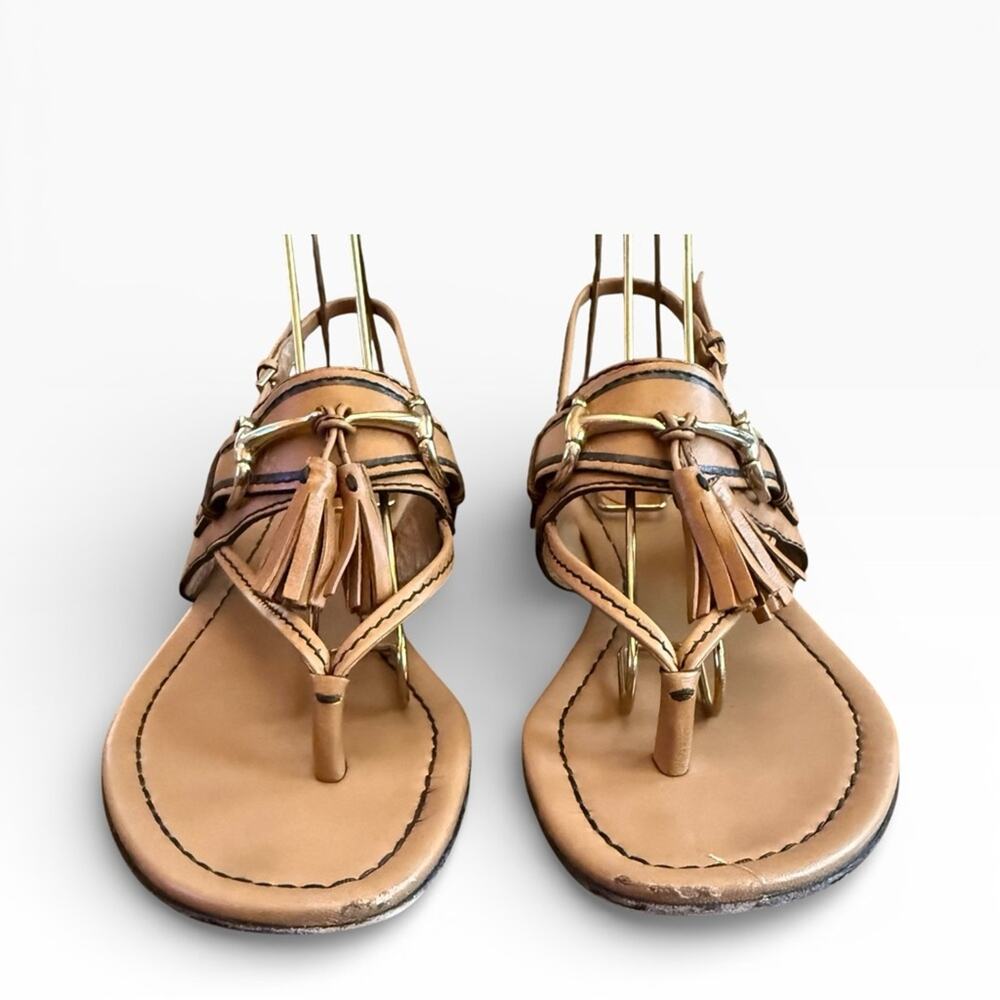 Gucci Brown Leather Tassel Horsebit Thong Flat Sandals EU 37 US 7 - Picture 3 of 16